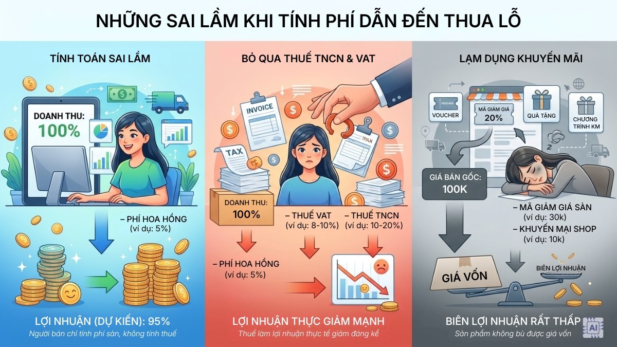 Những sai lầm khi tính phí hoa hồng TikTok Shop dẫn đến thua lỗ cho người bán.