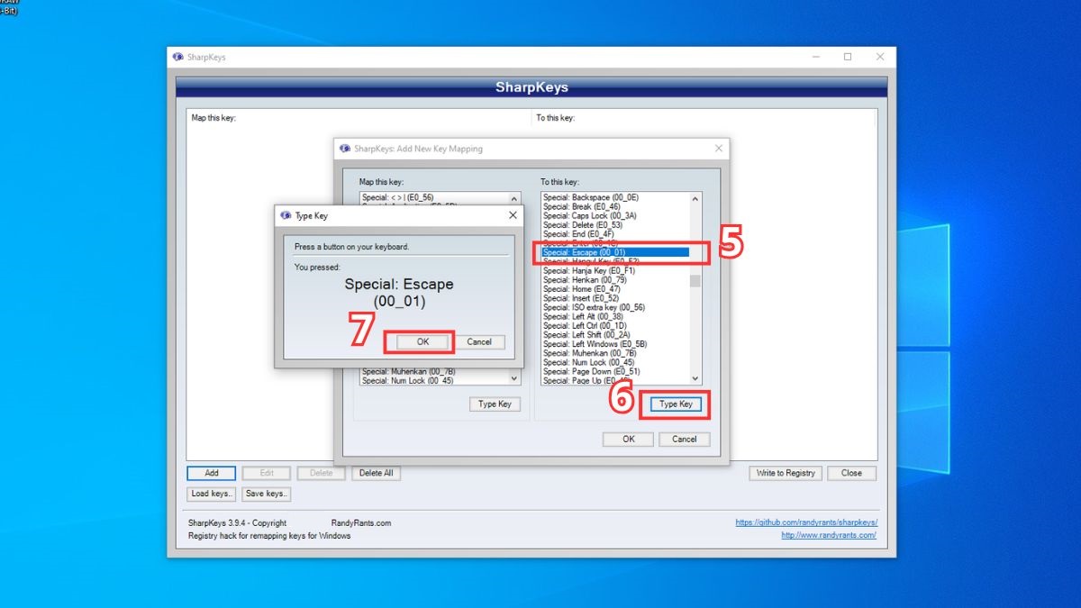 Thiết lập chức năng cho phím Esc trong phần mềm SharpKeys dễ dàng.