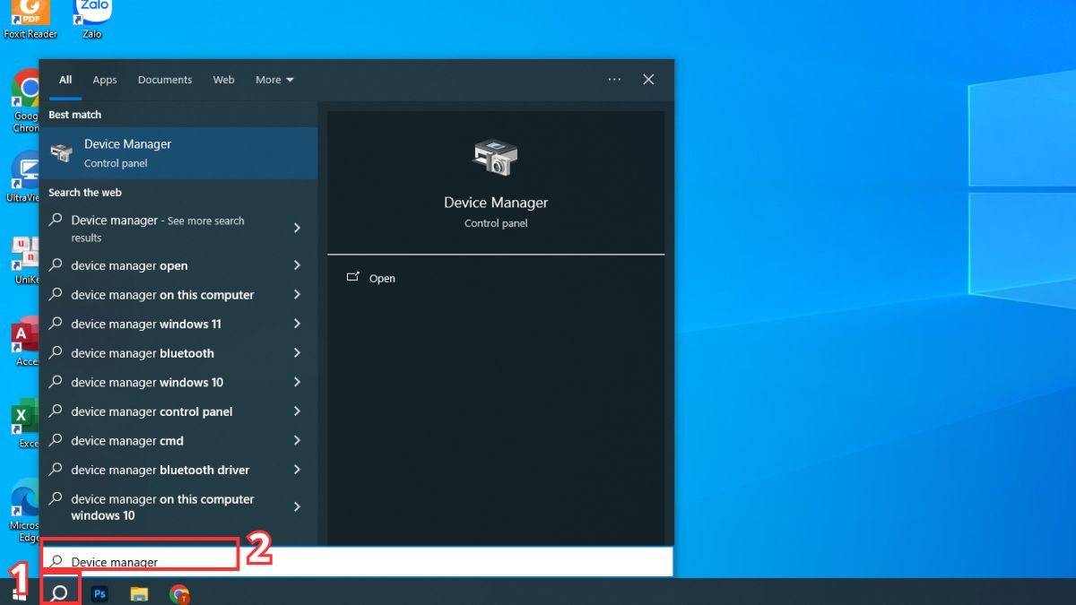 Tìm kiếm Device Manager trong Windows để xử lý tình trạng phím Esc bị lỗi.
