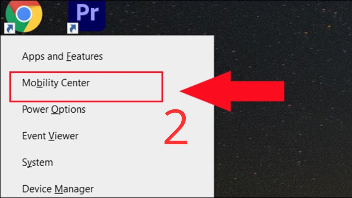 Chọn Mobility Center trong menu Windows để tùy chỉnh khi đã xác định fn ở đâu trên bàn phím.