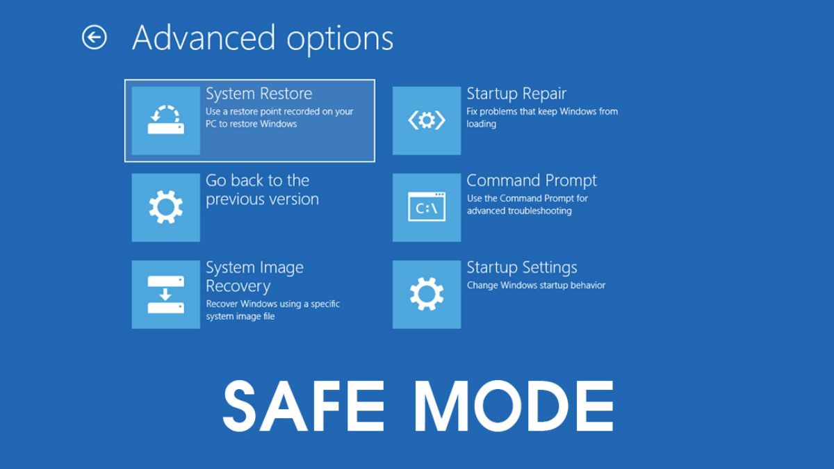 Giao diện Advanced options để vào Safe Mode kiểm tra lỗi phím fn ở đâu trên bàn phím.