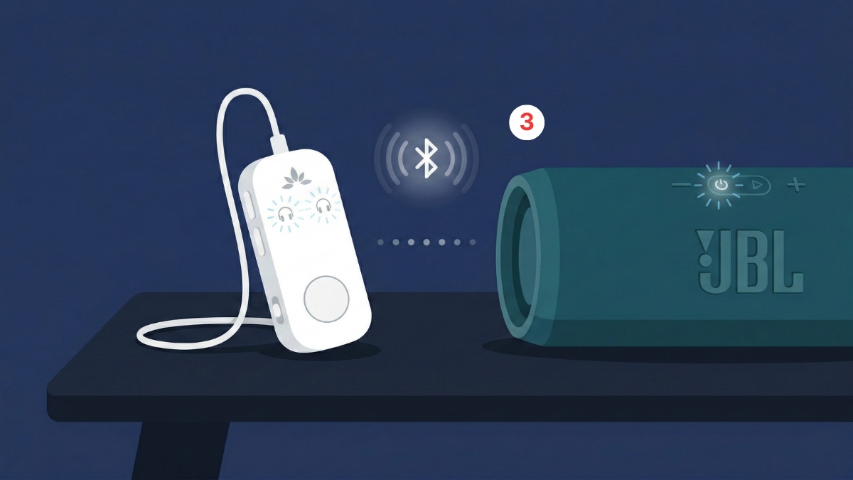 Cách kết nối 2 loa bluetooth cùng lúc trên iphone bằng bộ truyền tín hiệu Bluetooth.