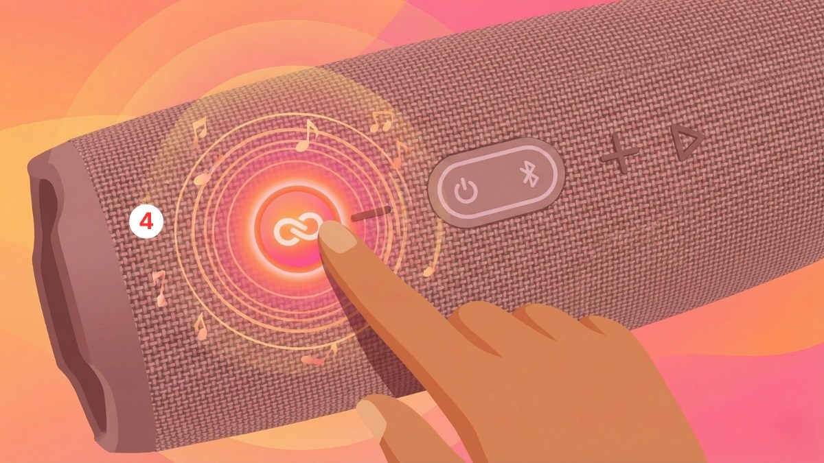 Nhấn nút PartyBoost trên loa chủ để phát 2 loa bluetooth cùng lúc iphone dễ dàng.