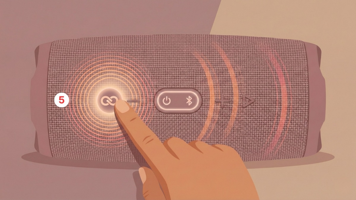 Hoàn tất cách kết nối 2 loa bluetooth cùng lúc trên iphone qua nút đồng bộ trên loa 2.