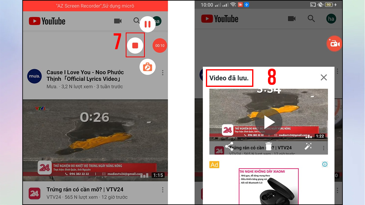 Dừng quay màn hình trên ứng dụng AZ Screen Recorder