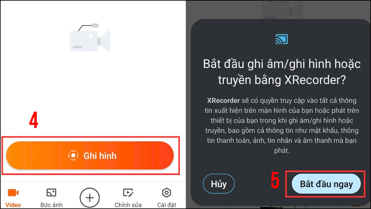 Nhấn Bắt đầu ngay để ghi lại màn hình điện thoại