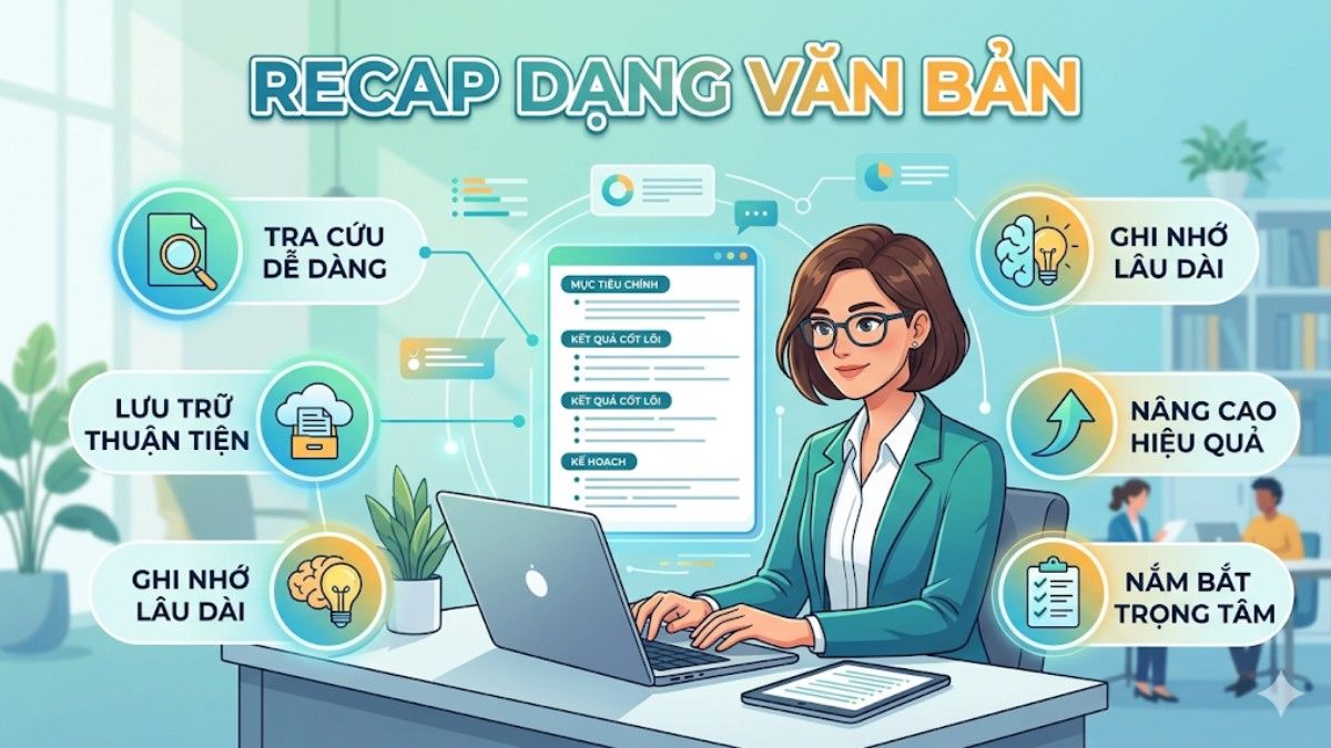 Lợi ích của recap là gì dạng văn bản giúp tra cứu và ghi nhớ lâu dài.