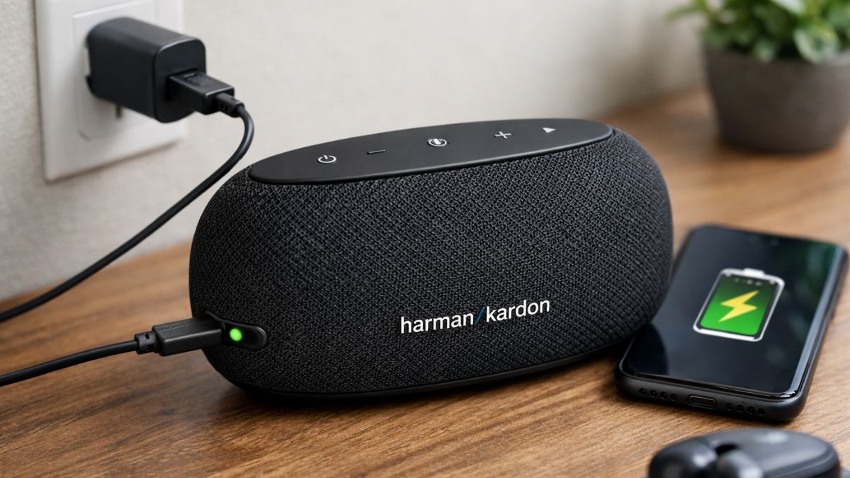 Sử dụng bộ sạc loa Harman Kardon chính hãng để bảo vệ tuổi thọ pin thiết bị.