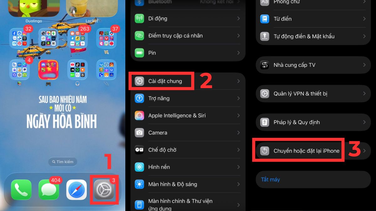 Các bước đặt lại máy sửa sọc màn hình iphone 13 pro max.