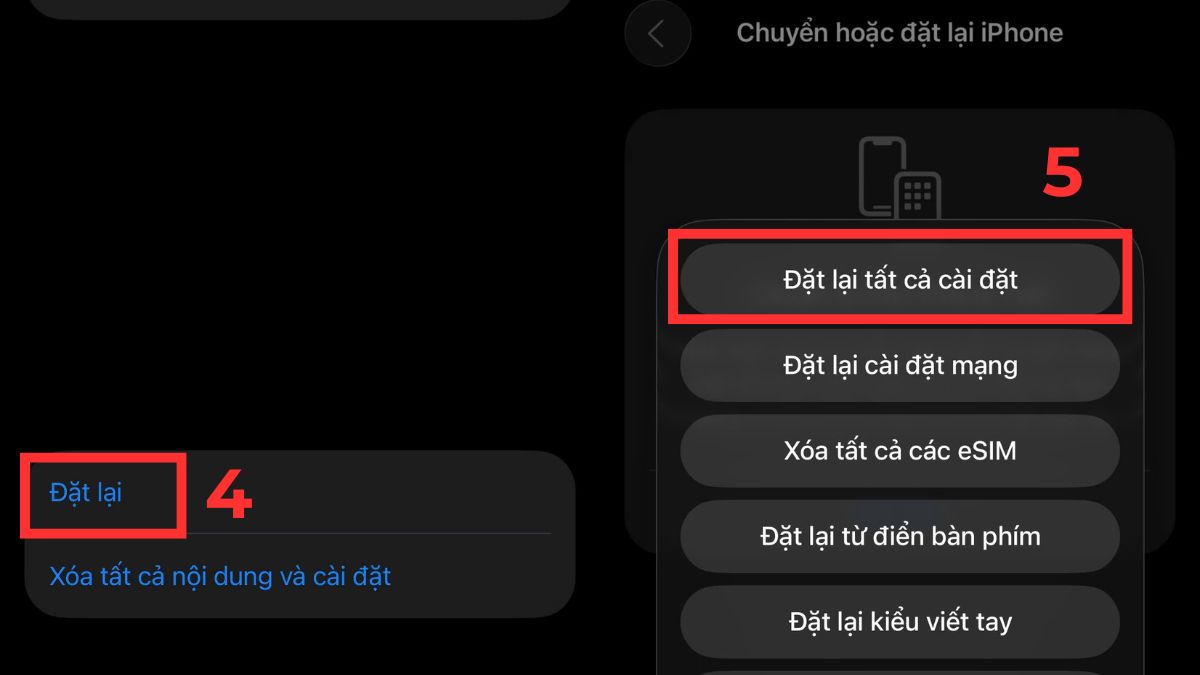 Thao tác đặt lại cài đặt gốc sửa sọc màn hình iphone 13 pro max.