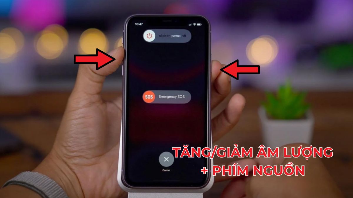 Thao tác tắt nguồn khẩn cấp khi sọc màn hình iphone 13 pro max.