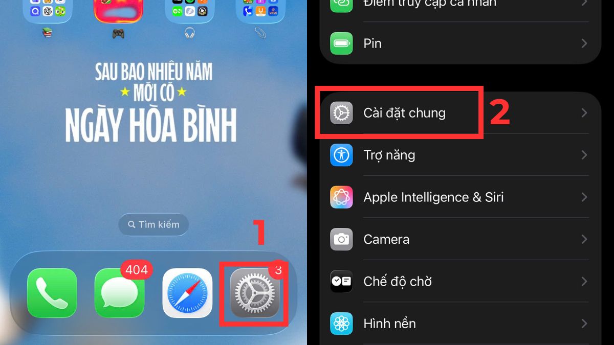 Vào mục Cài đặt chung xử lý sọc màn hình iphone 13 pro max.