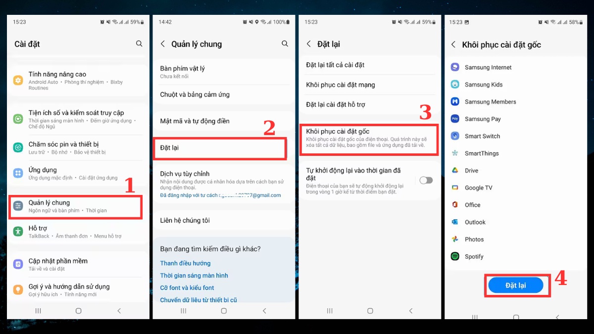 Khôi phục cài đặt gốc khắc phục lỗi Samsung kết nối Wifi nhưng không vào được internet