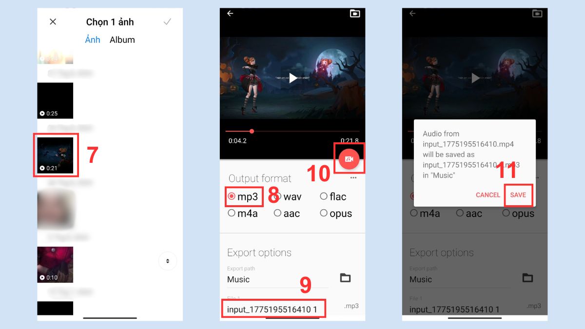 Lưu file MP3 sau khi tách âm thanh khỏi video trên điện thoại bằng app Timbre.
