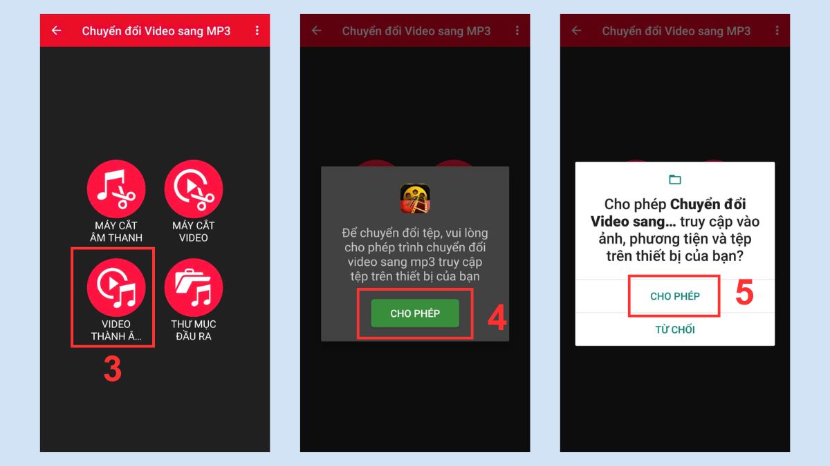 Cấp quyền truy cập phương tiện để tách âm thanh khỏi video trên điện thoại Android.