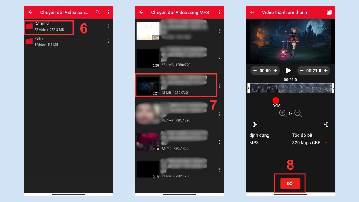 Chọn video cần chuyển đổi để tách âm thanh khỏi video trên điện thoại thành công.