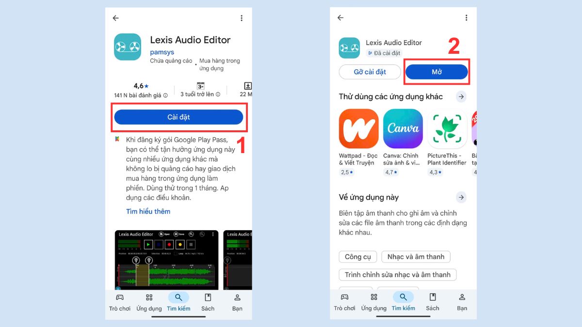 Cài đặt Lexis Audio Editor giúp tách âm thanh khỏi video trên điện thoại Android.
