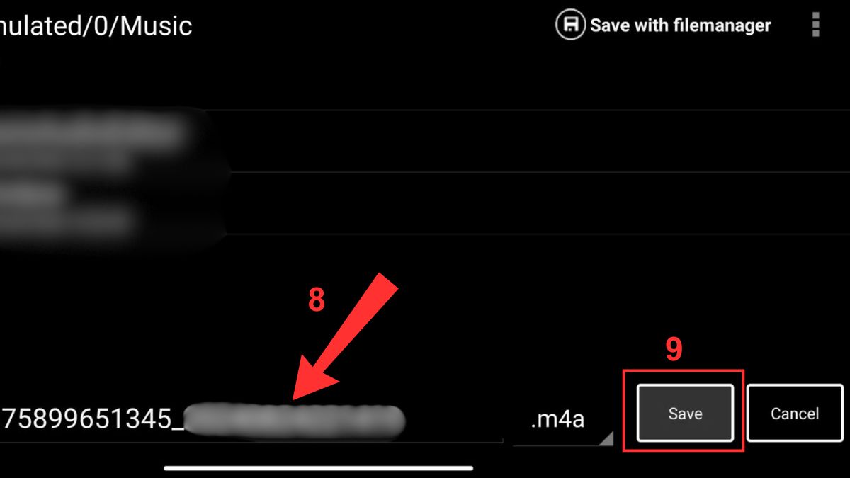 Hộp thoại đặt tên và lưu tệp audio sau khi tách âm thanh khỏi video trên điện thoại Android.