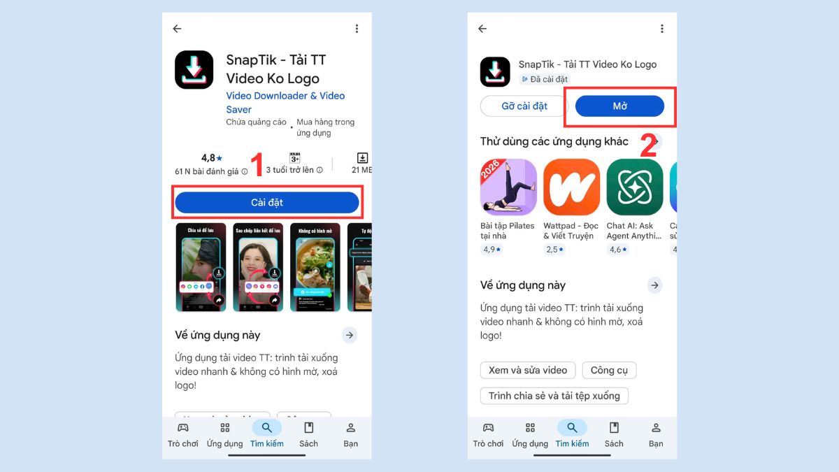 Cài đặt SnapTik hỗ trợ tách âm thanh khỏi video trên điện thoại từ nguồn TikTok.