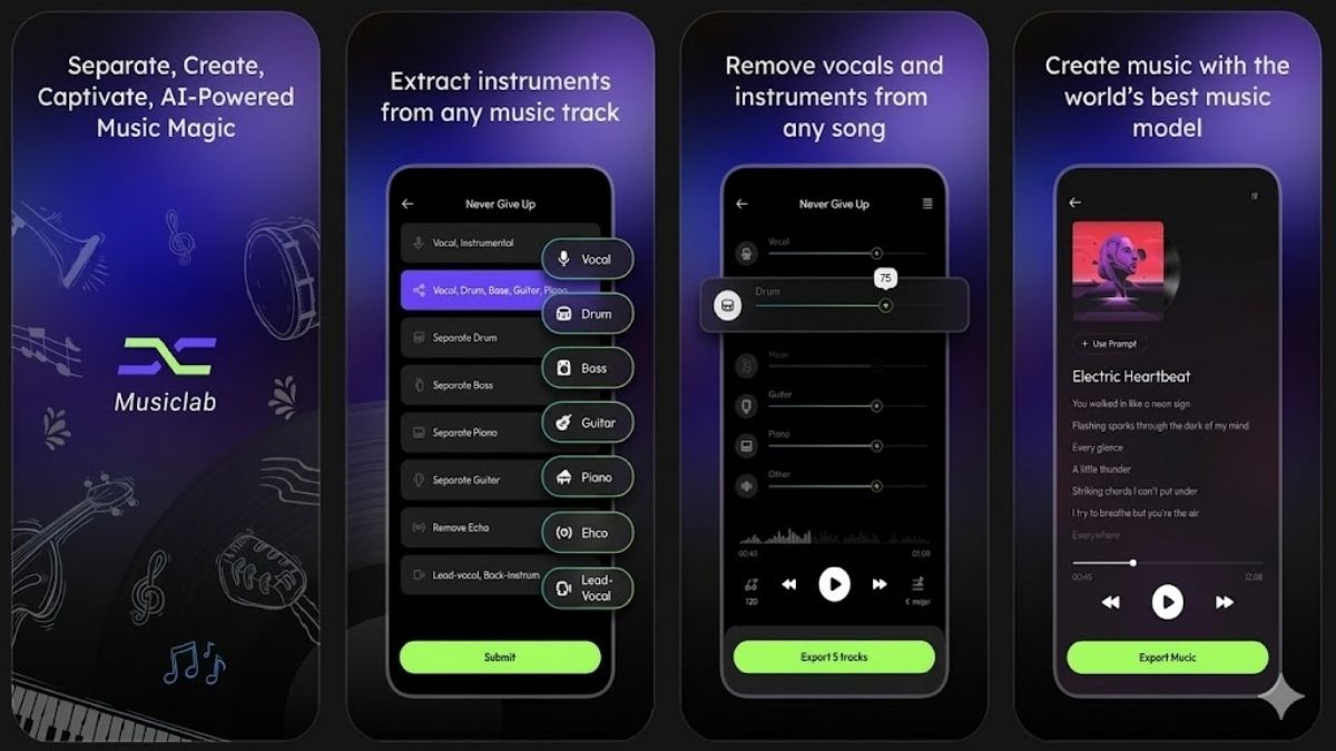 Các tính năng lọc nhạc cụ và giọng hát trên app tách nhạc và lời Android và iOS Musiclab.