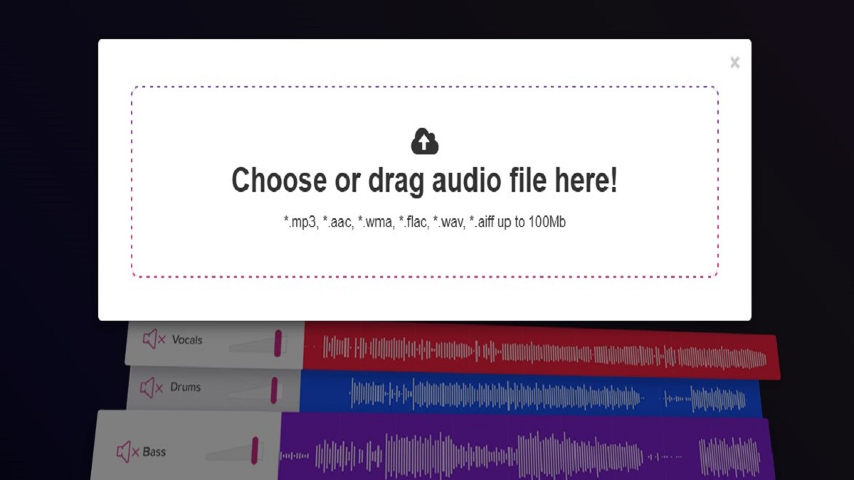 Khung tải tệp âm thanh trôi chảy trên PhonicMind, website hỗ trợ tách nhạc và lời trên điện thoại.