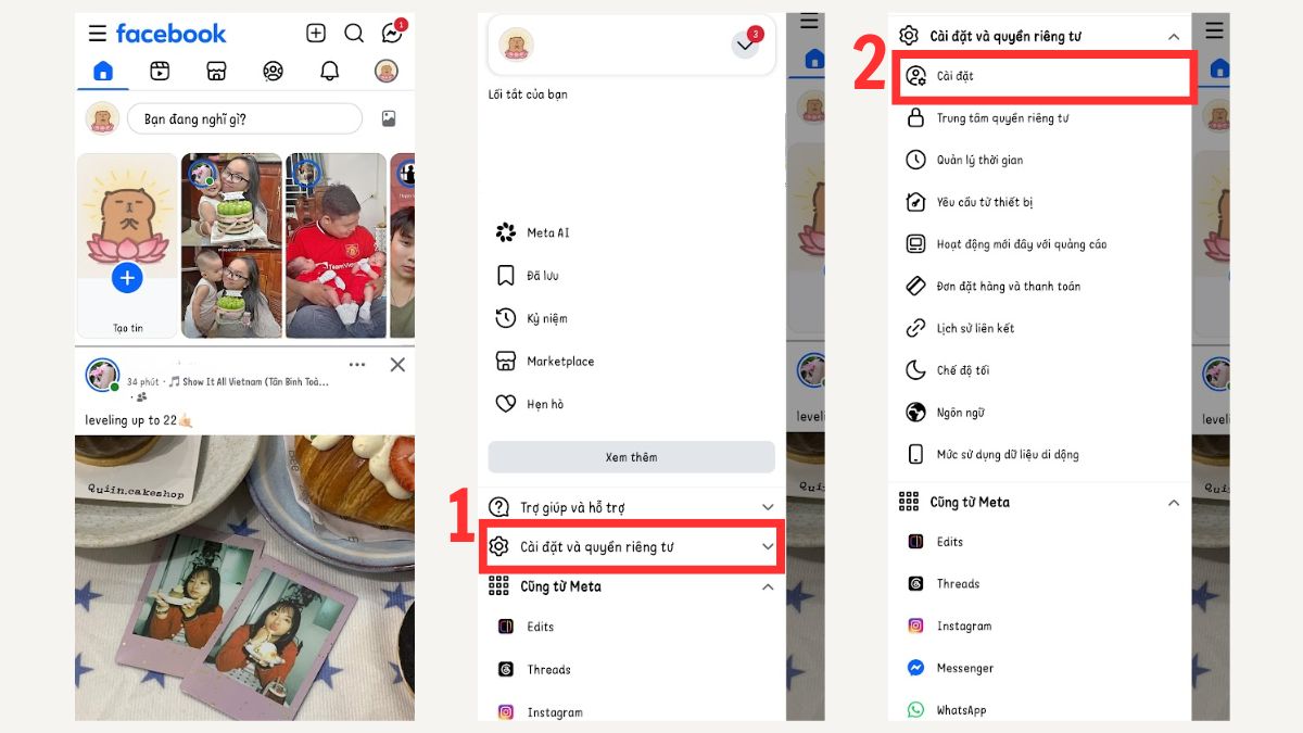 Các bước vào Cài đặt để tìm tin nhắn trên messenger theo ngày bằng điện thoại.