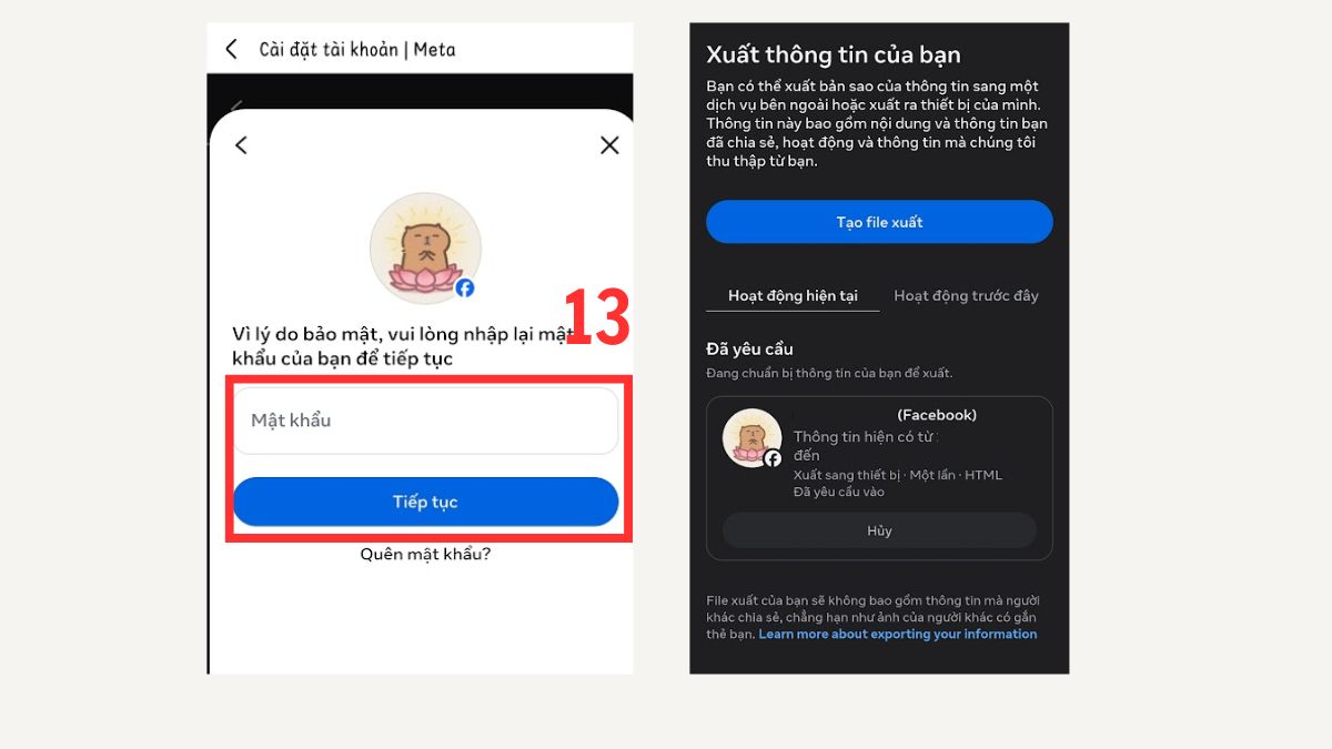 Xác nhận mật khẩu để tìm tin nhắn trên messenger theo ngày bằng điện thoại.
