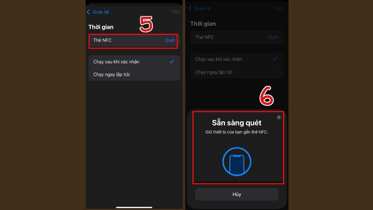 Đưa iPhone 11 gần thẻ để bật nfc trên iphone và gắn tác vụ