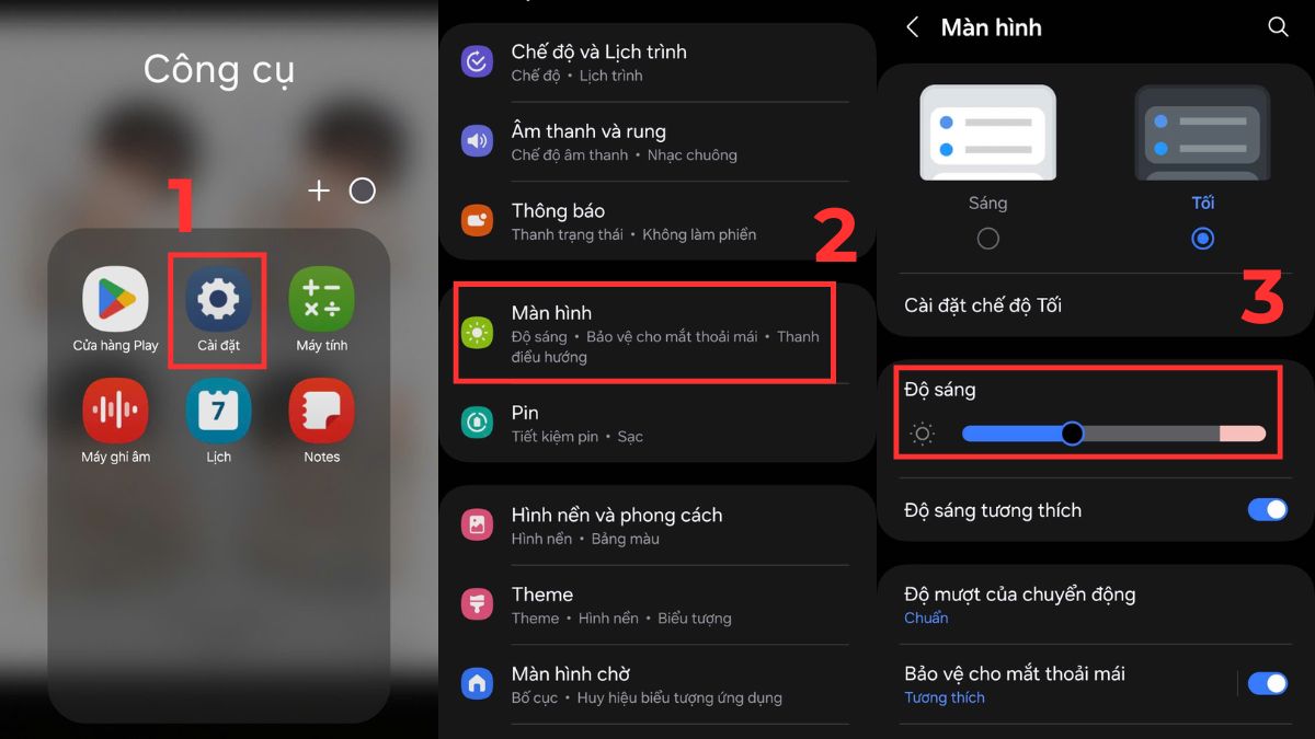 giảm độ sáng màn hình là cách khắc phục điện thoại Samsung tụt pin nhanh; tại sao điện thoại samsung nhanh hết pin