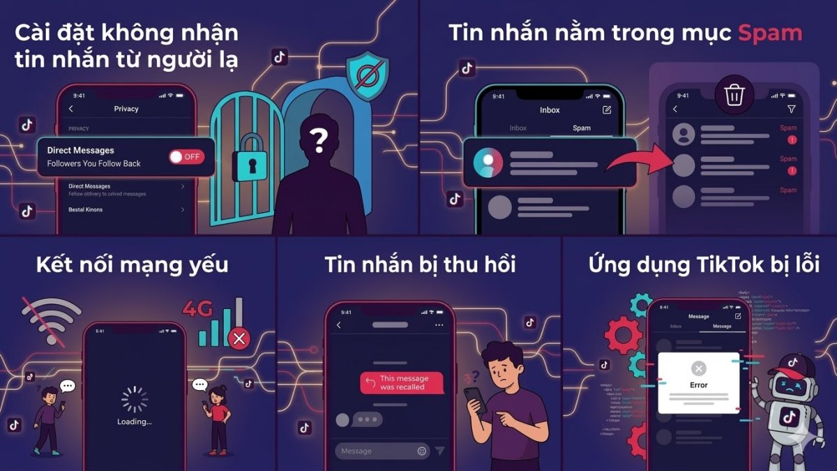 Các lý do khách quan tại sao không nhắn tin được trên tiktok và tin nhắn bị ẩn.