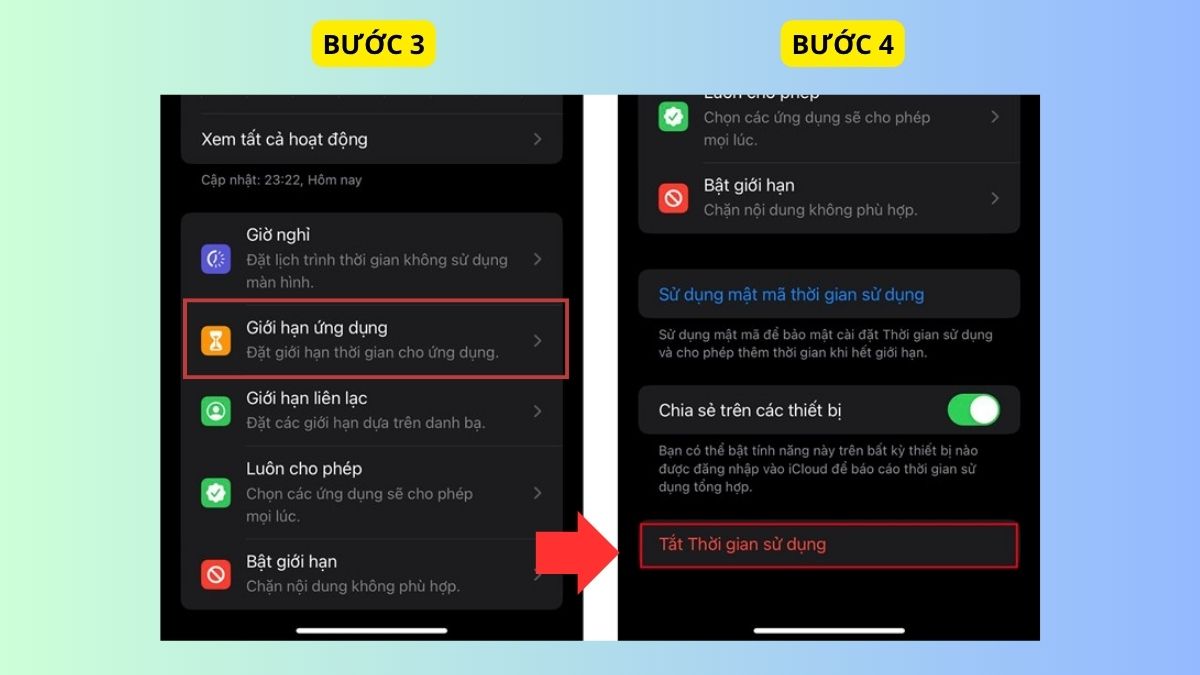 Tắt Thời gian sử dụng sửa tại sao không xem được youtube trên iphone.