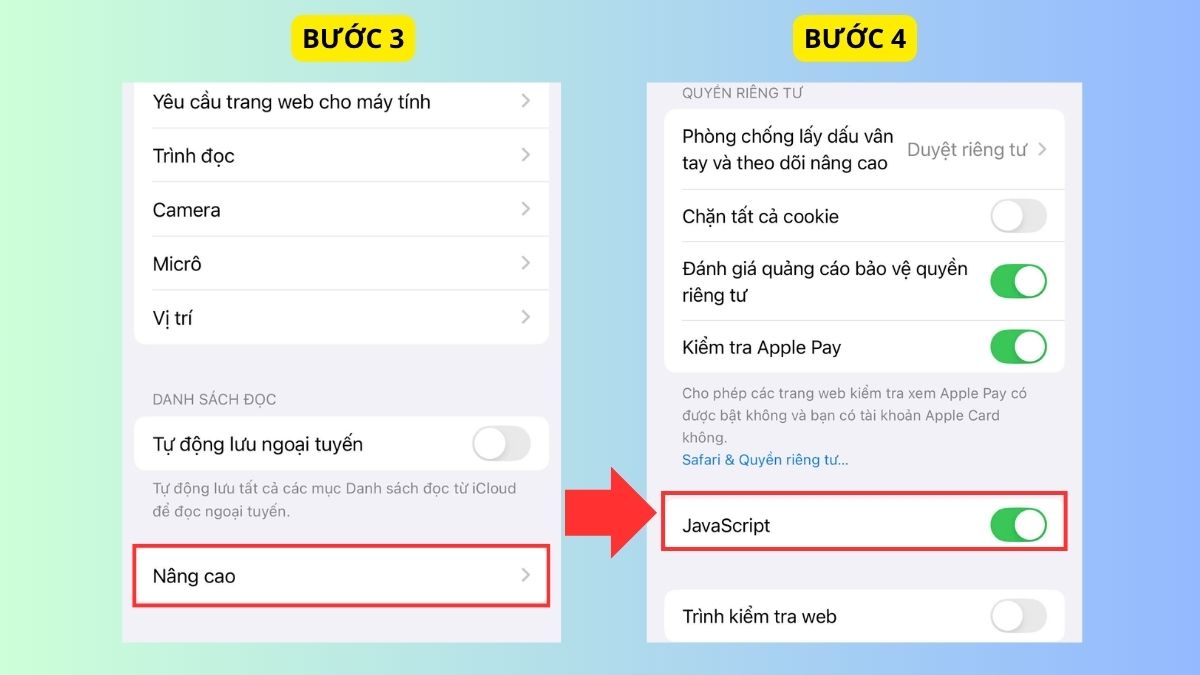 Bật JavaScript trên Safari sửa tại sao không xem được youtube trên iphone.