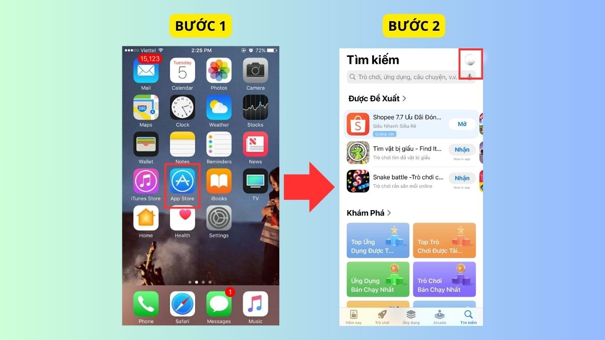 Mở App Store xử lý sự cố tại sao không xem được youtube trên iphone.