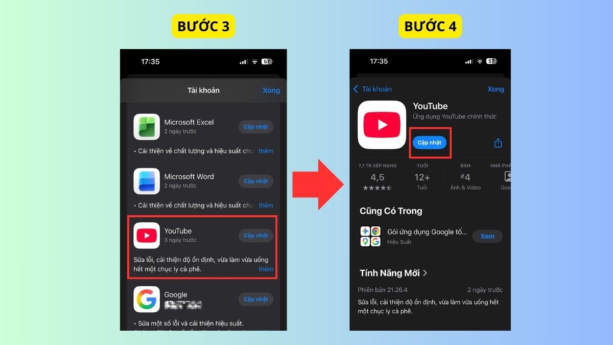 Cập nhật ứng dụng khắc phục tại sao không xem được youtube trên iphone.