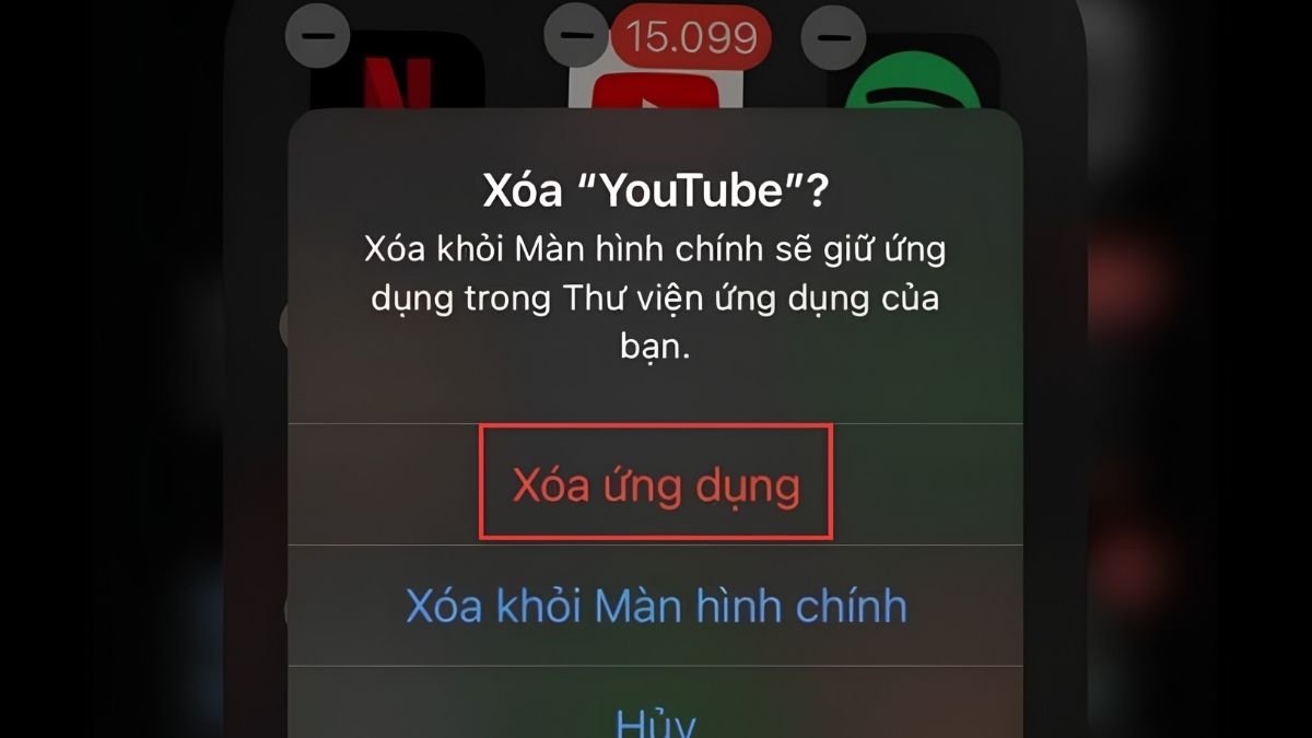 Xác nhận xóa ứng dụng sửa lỗi tại sao không xem được youtube trên iphone.