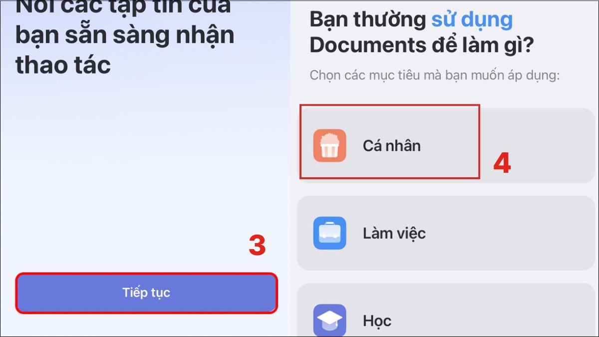 Thiết lập ban đầu trên ứng dụng Documents hỗ trợ tải nhạc chuông iphone 13.