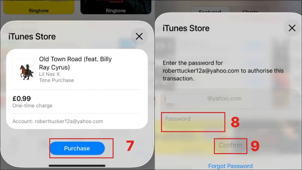 Xác nhận thanh toán trên iTunes Store để hoàn tất tải nhạc chuông iphone 13.