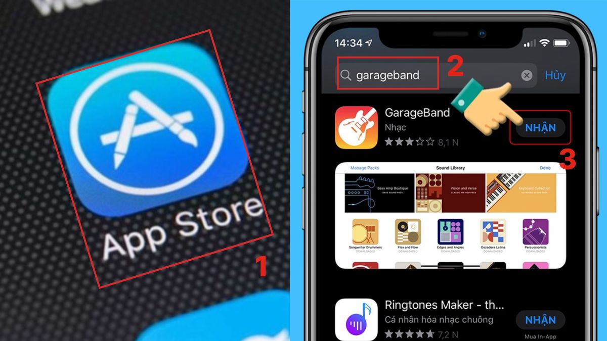Tải ứng dụng GarageBand trên App Store để cài nhạc chuông iphone 13.