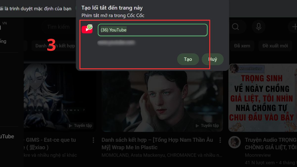 Chọn Tạo lối tắt trong mục Lưu và chia sẻ để tải youtube cho máy tính laptop.