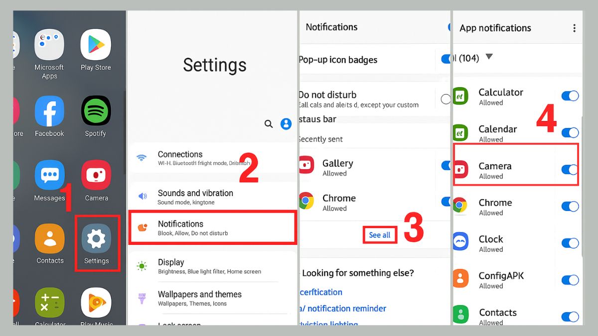 hướng dẫn chi tiết cách tắt thông báo ứng dụng trên samsung trong cài đặt Notifications; quản lý thông báo Android