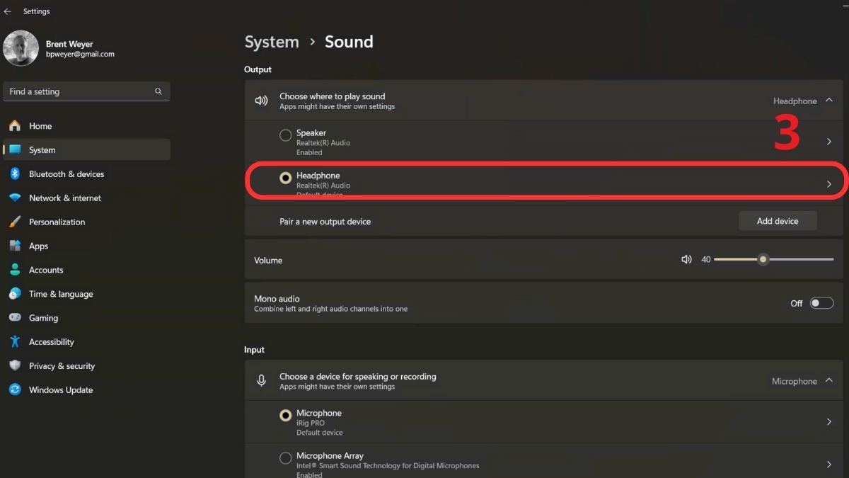 Chọn tên thiết bị trong Sound settings khi tai nghe jbl bị lỗi 1 bên.