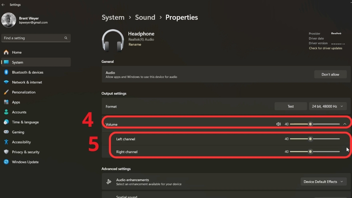 Điều chỉnh thanh trượt Volume cân bằng để sửa lỗi tai nghe bluetooth nghe 1 bên.