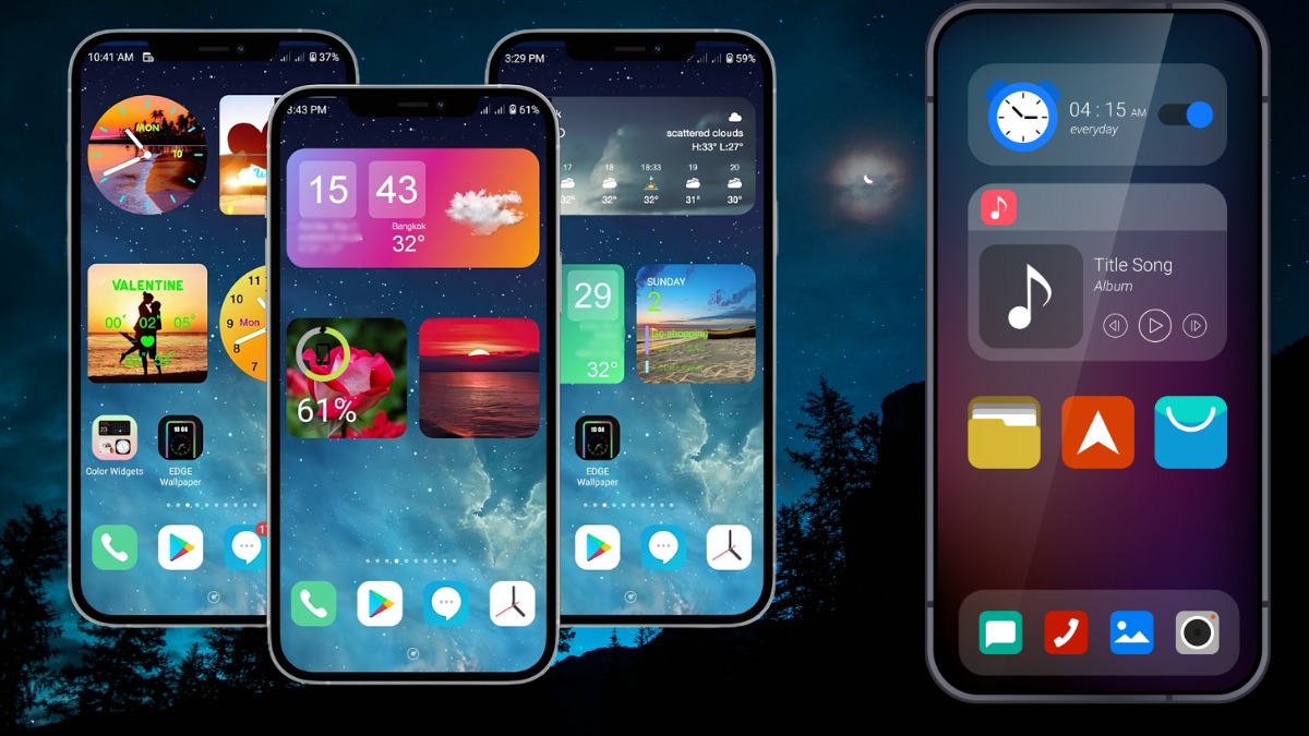 Các ứng dụng tạo widget cho Android phổ biến cung cấp nhiều mẫu thiết kế giao diện đẹp mắt và đa dạng các kiểu widget như đồng hồ, thời tiết, lịch và trình phát nhạc.