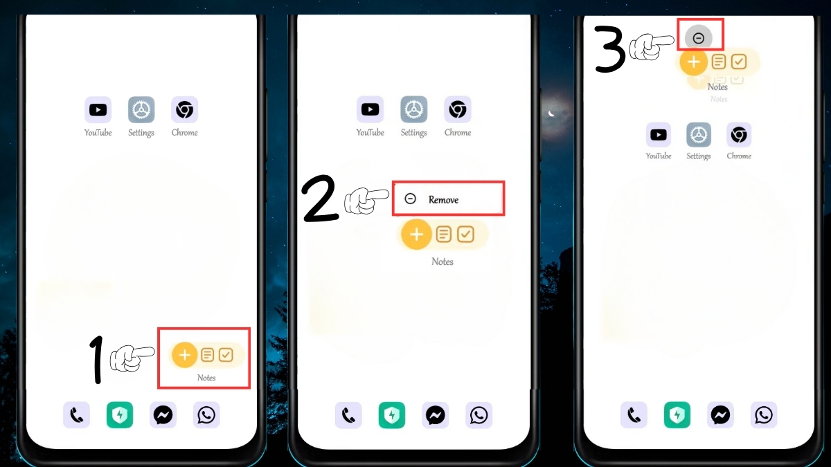 Cách xóa hoặc di chuyển widget trên Android bằng cách nhấn giữ và kéo đến biểu tượng thùng rác để gỡ bỏ.