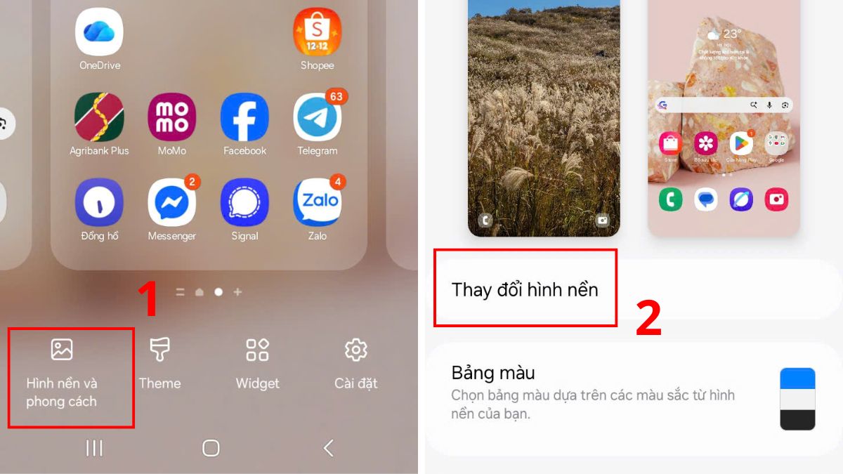 Cách đổi hình nền điện thoại Samsung Bước 1: Chọn Thay đổi hình nền từ màn hình chính