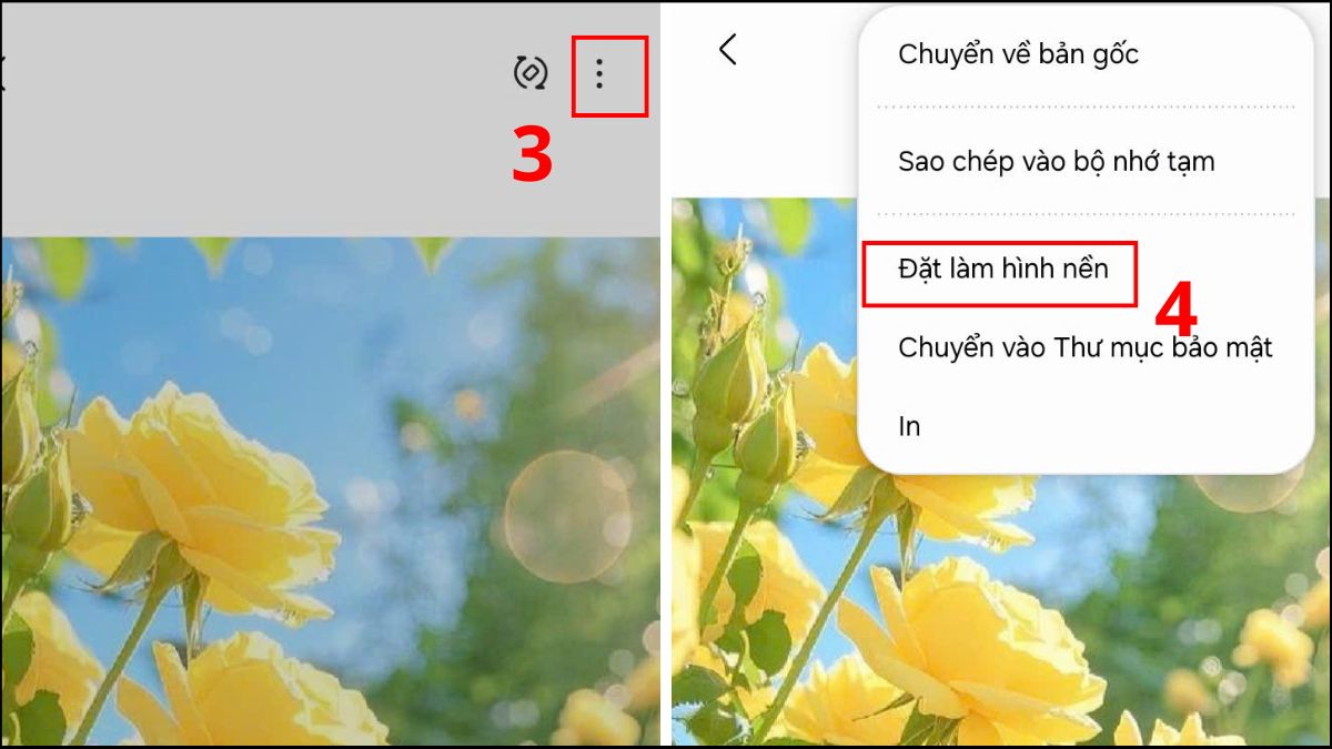 Cài đặt hình nền Samsung Bước 2: Chọn Đặt làm hình nền từ menu 3 chấm