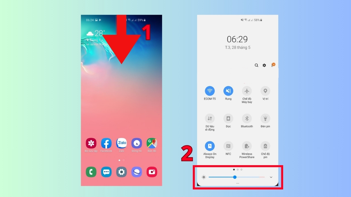tiết kiệm pin samsung bằng cách giảm độ sáng màn hình