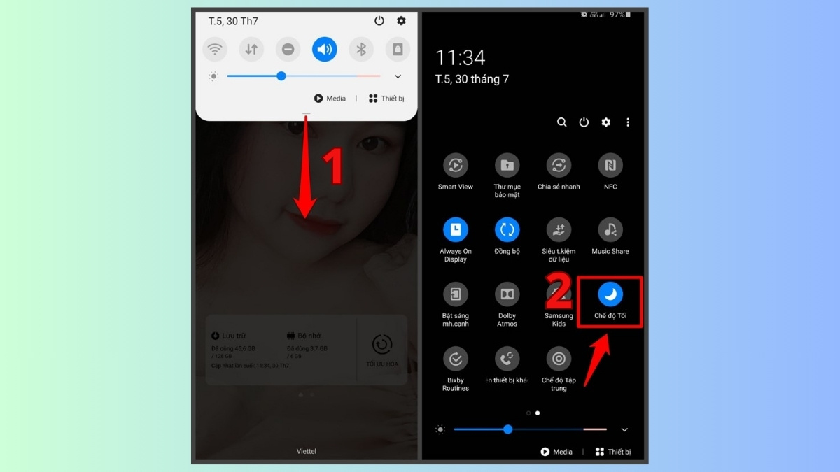 cách tiết kiệm pin samsung kích hoạt chế độ tối Dark Mode