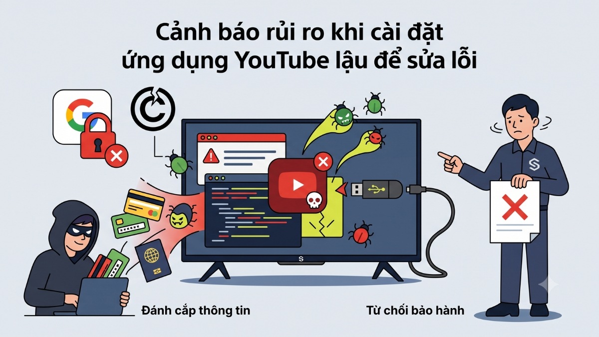Cảnh báo rủi ro app lậu khi tivi sony không vào được youtube.