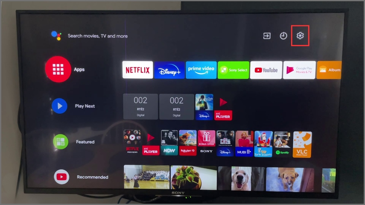 Mở mục Cài đặt sửa lỗi tivi sony không vào được youtube.